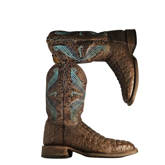 Cavender\'s Chocolate Hornback Caiman Crocodile Square Toe Cowboy Boot 8.5 D